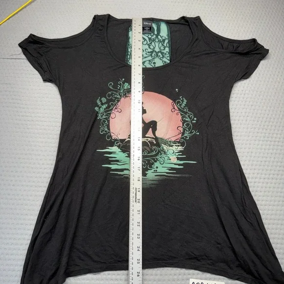 Disney Shirt Women Small Black Ariel Little Mermaid Sheer Lace Back Panel - Picture 7 of 9